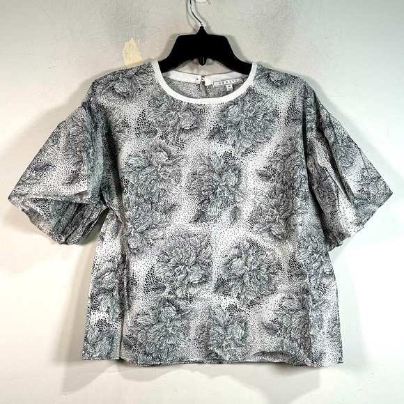 Senlis Floral Short Sleeve Round Neck Blouse, Women's Size M - Black/White - Picture 1 of 10